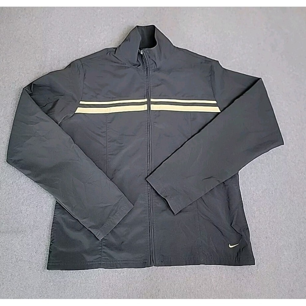 Nike Track Jacket Womens L Gray Full Zip Striped Mock Neck Mesh Lined H40307SVT